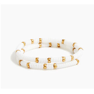 NWT J. Crew White and Gold Chevron Beaded Bracelet Set-of-Two